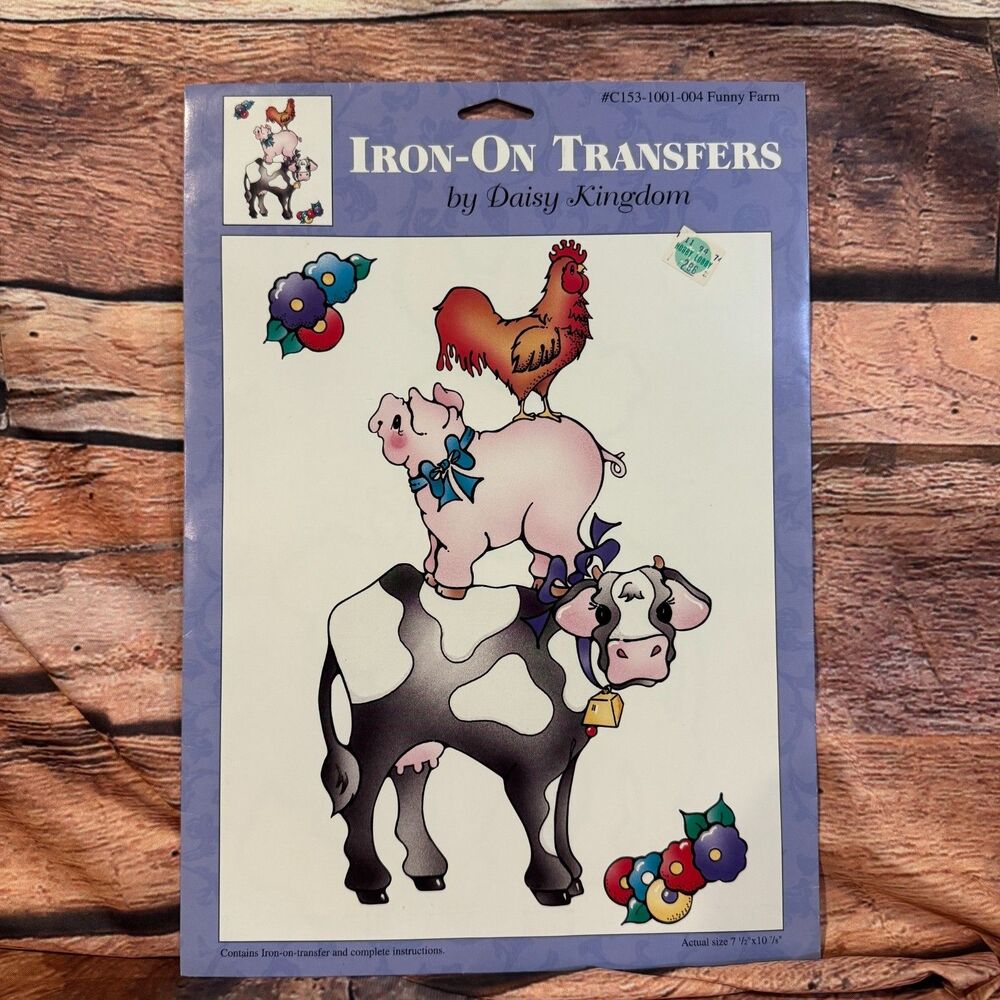 Vintage Daisy Kingdom Iron-On Transfer Funny Farm Cow Pig Rooster C153-1001-004